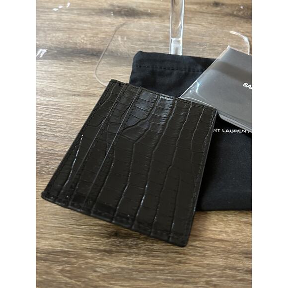 Saint Laurent Crocodile Embossed Black Card Holder - Picture 6 of 8